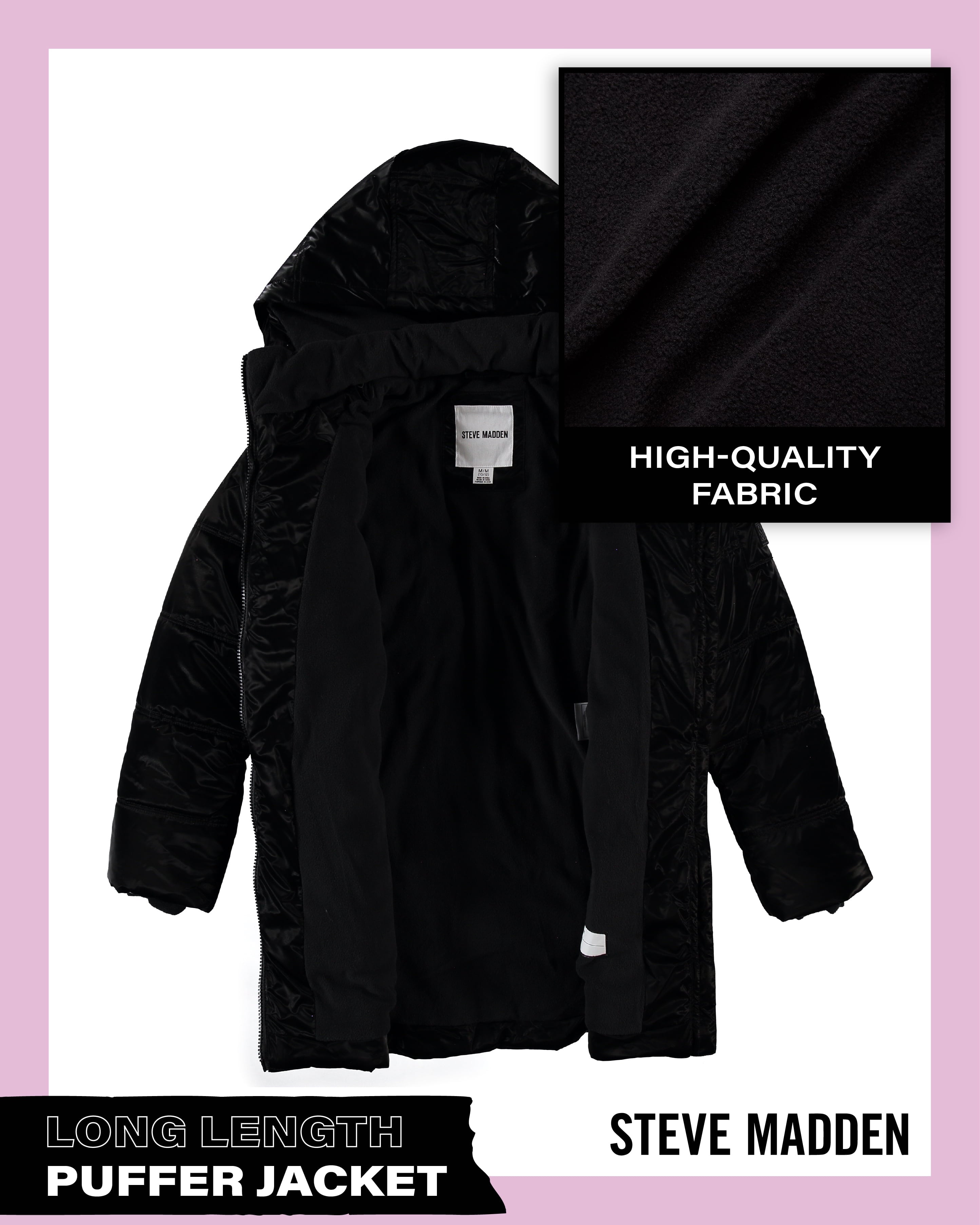 Steve Madden Girls Puffer Jacket - Insulated Long Length Parka Quilted Winter Jacket for Girls (Size: 4-16)