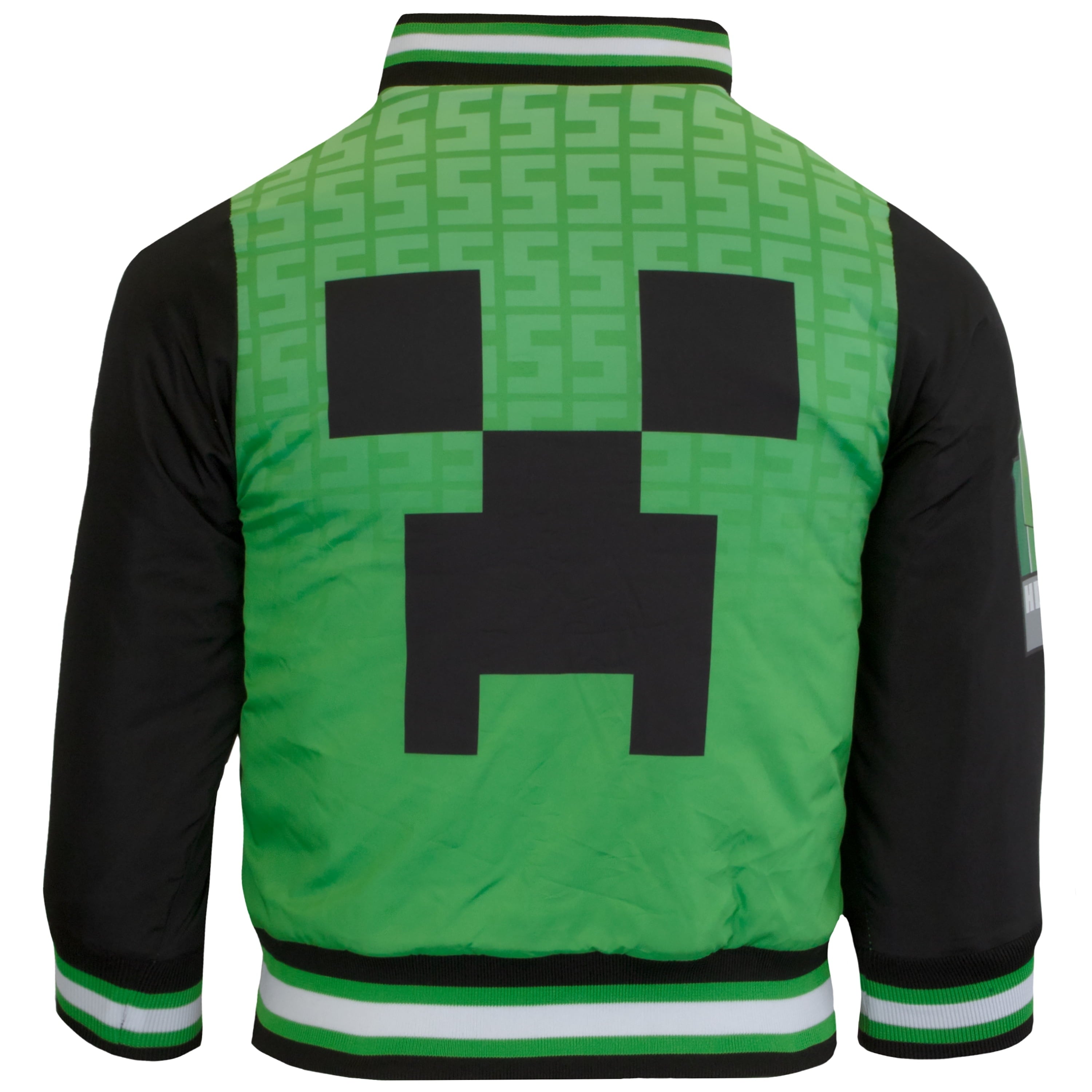 Minecraft Bomber Jacket for Boys, Zip-Up Creeper Varsity Jacket for Kids (Sizes 4-18)