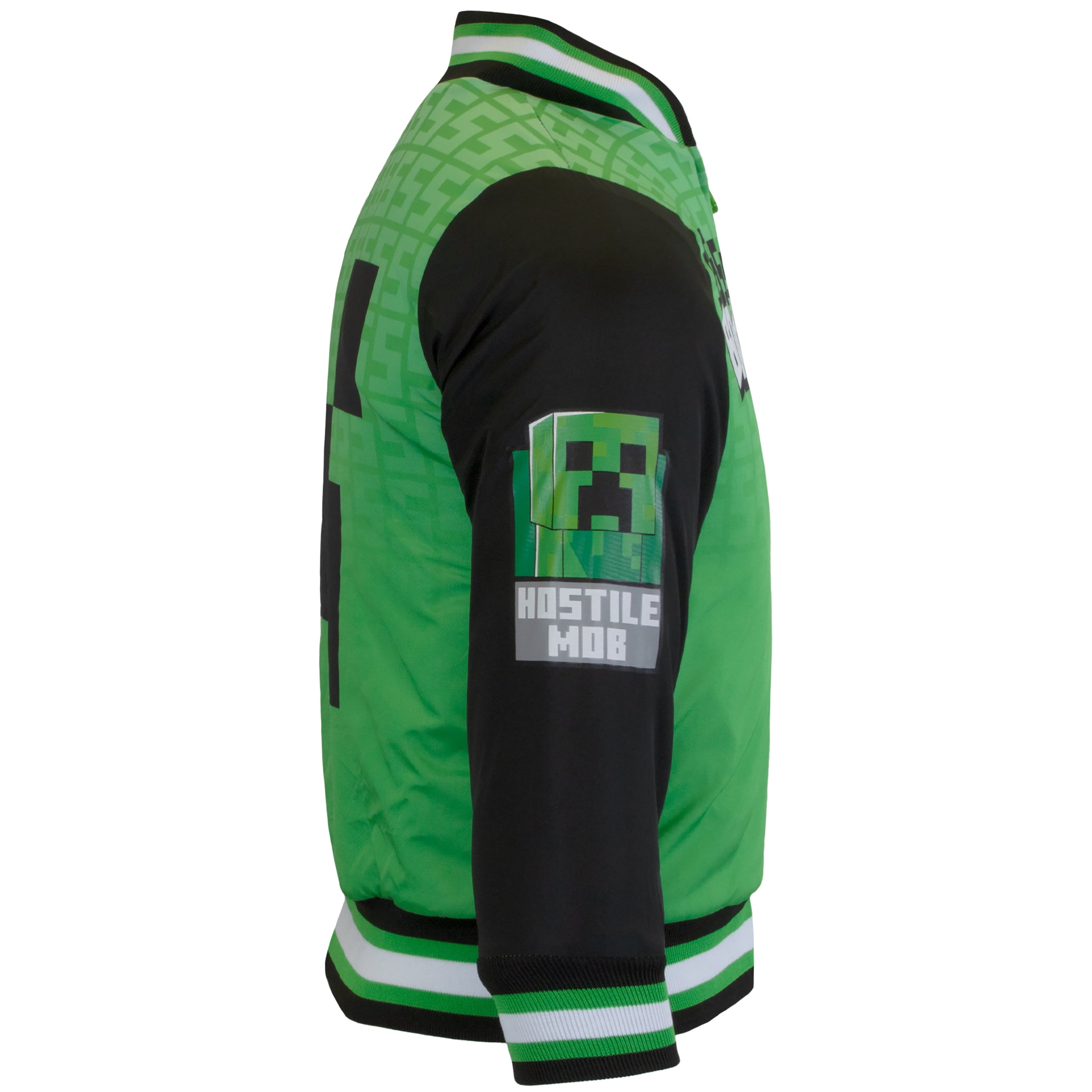 Minecraft Bomber Jacket for Boys, Zip-Up Creeper Varsity Jacket for Kids (Sizes 4-18)