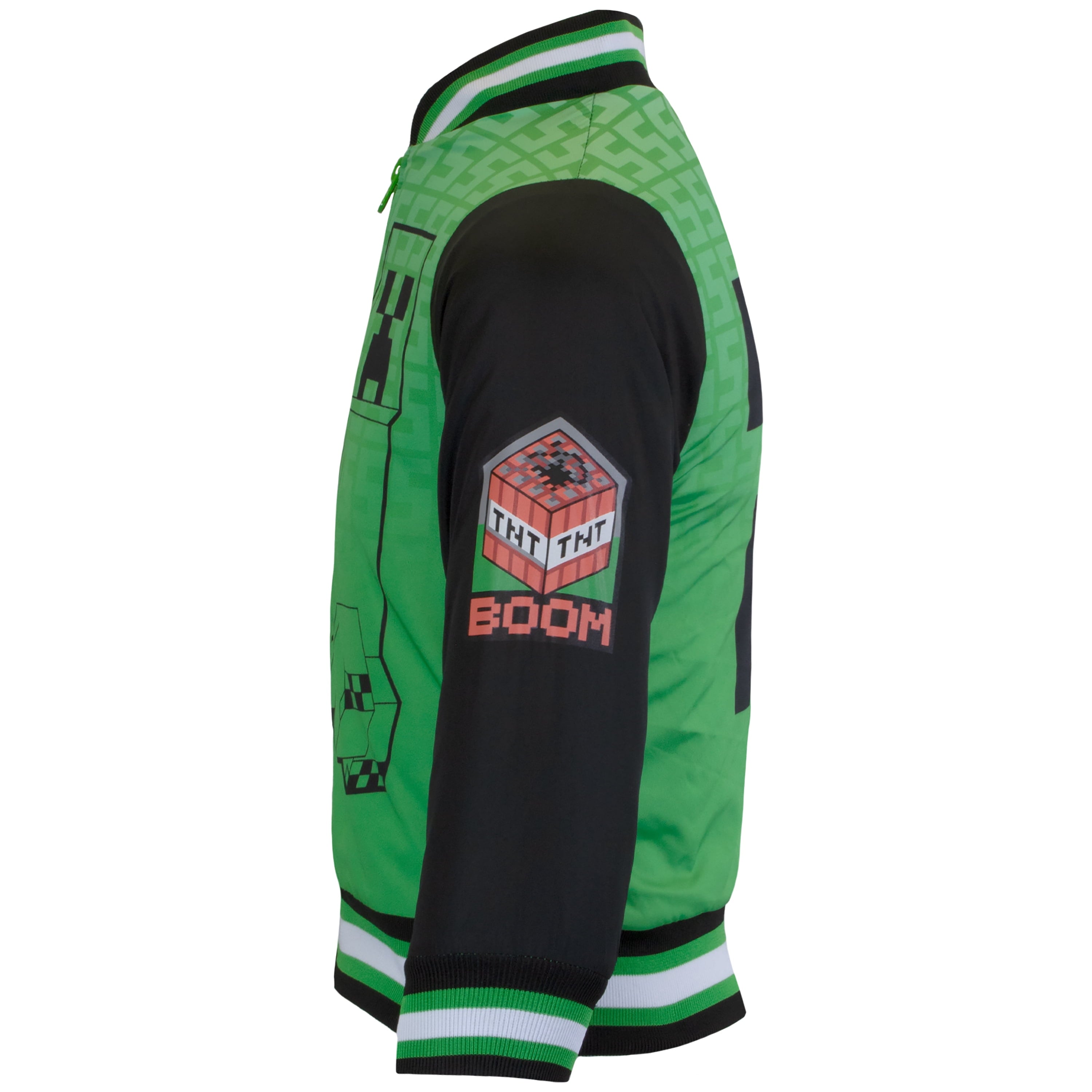 Minecraft Bomber Jacket for Boys, Zip-Up Creeper Varsity Jacket for Kids (Sizes 4-18)
